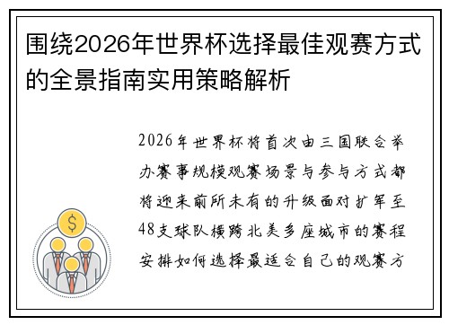 围绕2026年世界杯选择最佳观赛方式的全景指南实用策略解析 围绕2026年世界杯选择最佳观赛方式的全景指南实用策略解析